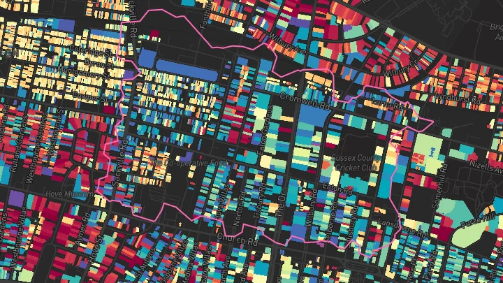 House price heatmap showing property values across Hove