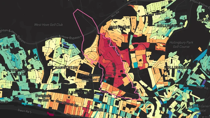 House price heatmap showing property values across Hove