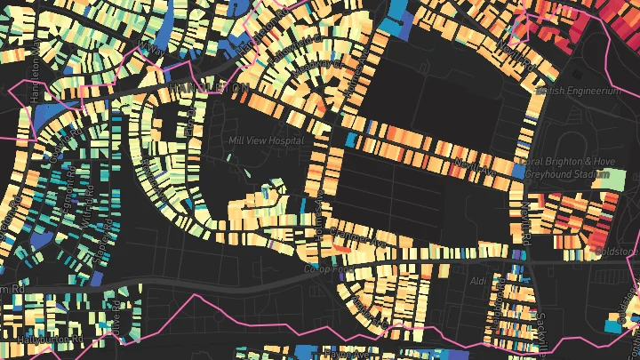 House price heatmap showing property values across Hove