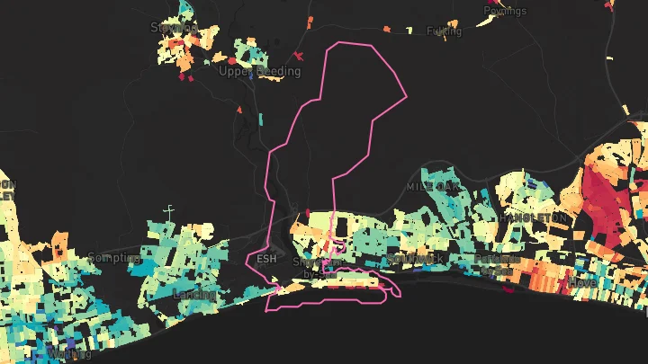 House price heatmap showing property values across Shoreham-By-Sea