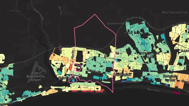 House price heatmap showing property values across Shoreham-By-Sea