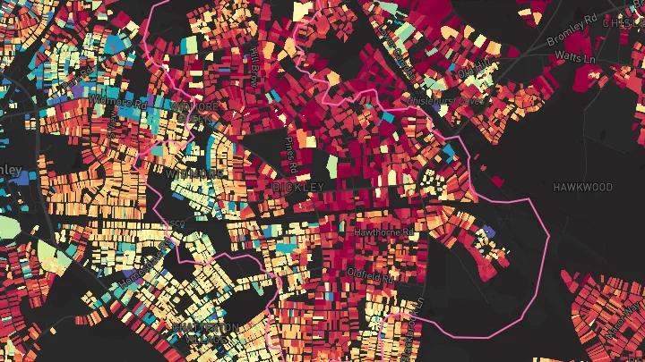 House price heatmap showing property values across Bickley