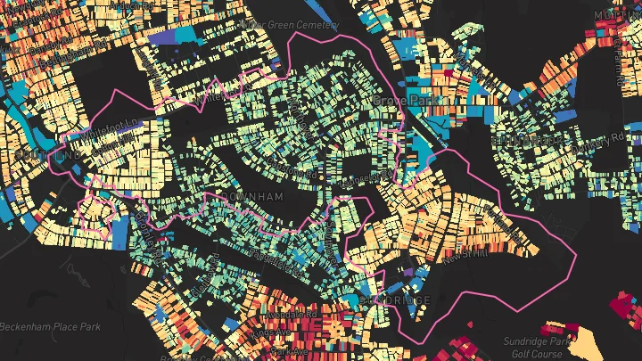 House price heatmap showing property values across Grove Park