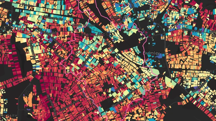 House price heatmap showing property values across Shortlands