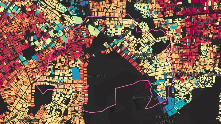 House price heatmap showing property values across Bromley South
