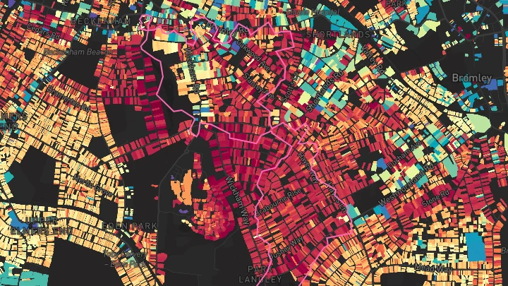 House price heatmap showing property values across Beckenham Junction