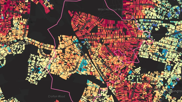 House price heatmap showing property values across Petts Wood