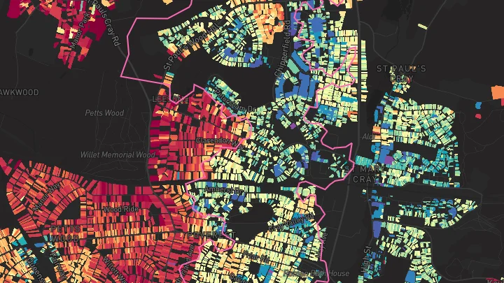 House price heatmap showing property values across St Mary Cray