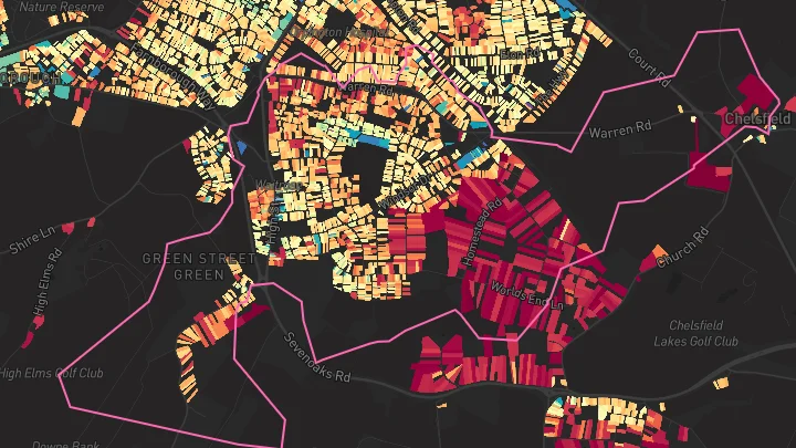 House price heatmap showing property values across Chelsfield