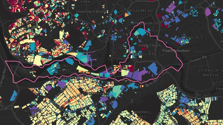 House price heatmap showing property values across Bristol