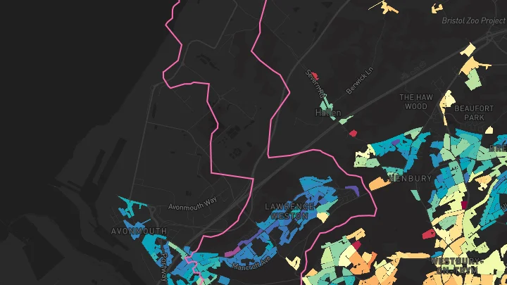 House price heatmap showing property values across Bristol
