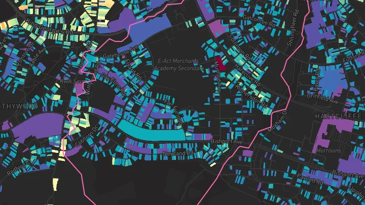 House price heatmap showing property values across Bristol