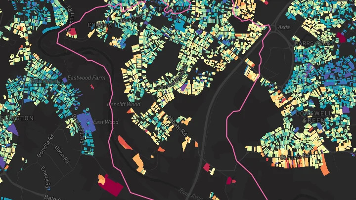 House price heatmap showing property values across Hanham