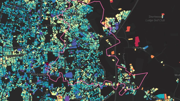 House price heatmap showing property values across Kingswood