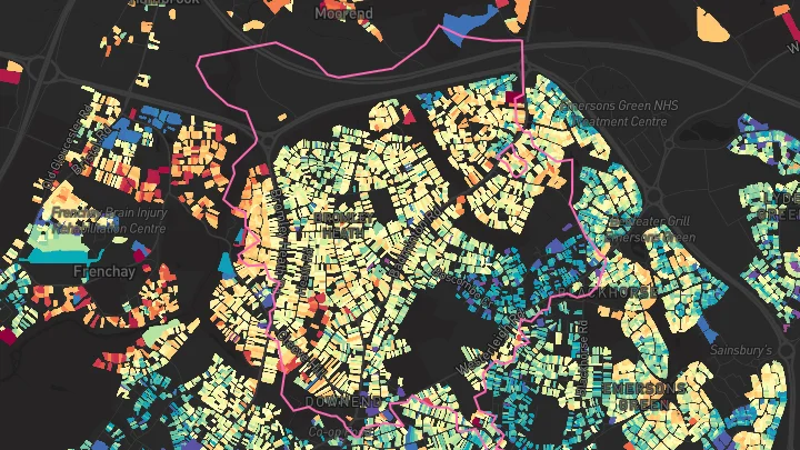 House price heatmap showing property values across Downend