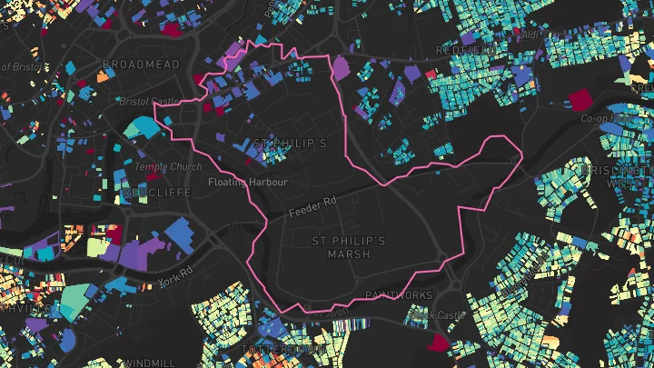 House price heatmap showing property values across Bristol