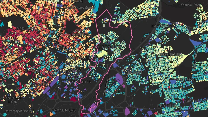 House price heatmap showing property values across Bristol