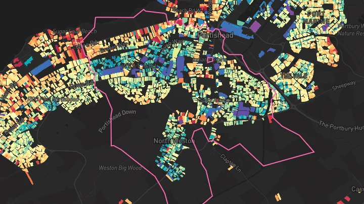 House price heatmap showing property values across Portishead