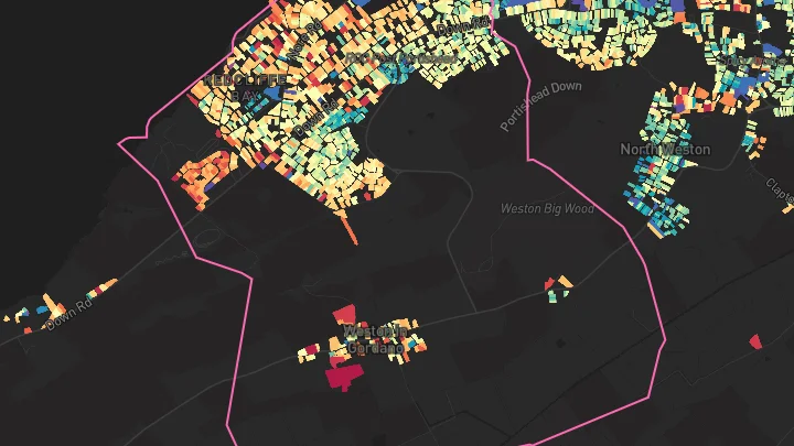House price heatmap showing property values across Portishead