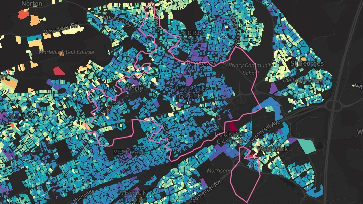 House price heatmap showing property values across Weston-Super-Mare