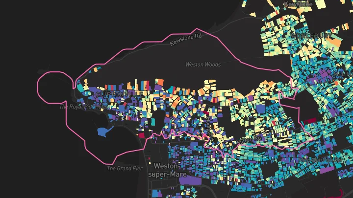 House price heatmap showing property values across Weston-Super-Mare