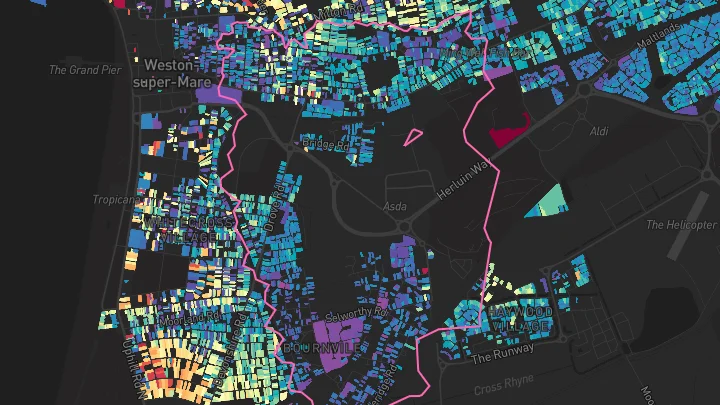 House price heatmap showing property values across Weston-Super-Mare