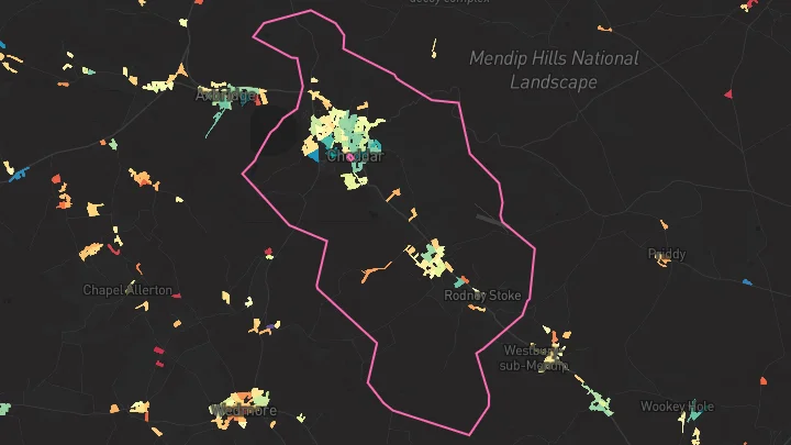 House price heatmap showing property values across Cheddar