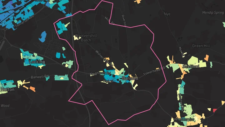 House price heatmap showing property values across Banwell