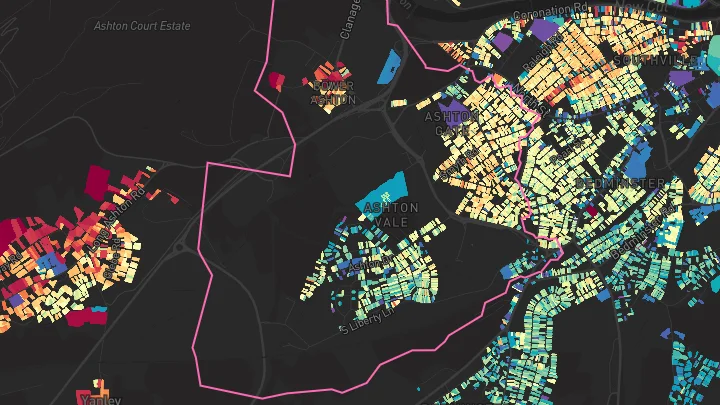 House price heatmap showing property values across Bristol