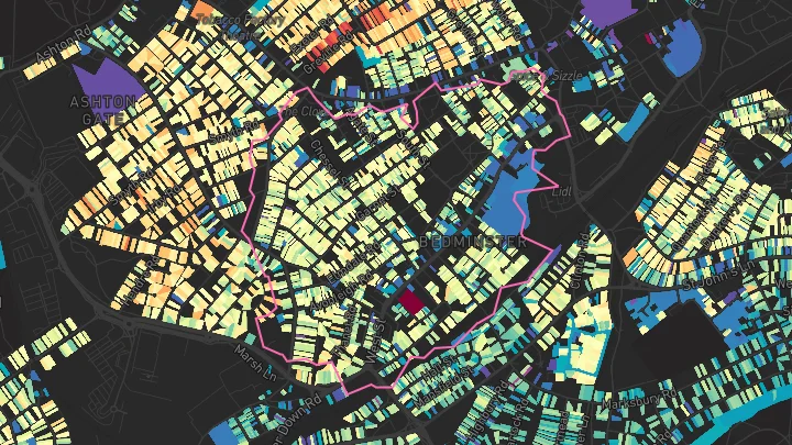 House price heatmap showing property values across Bristol