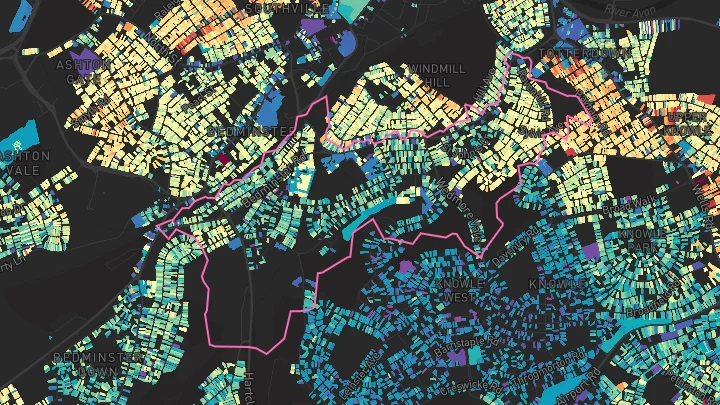 House price heatmap showing property values across Bristol