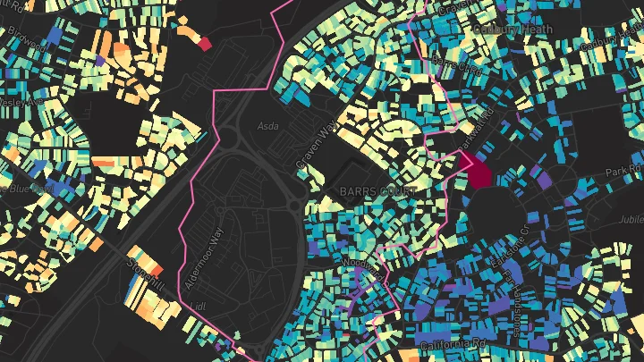 House price heatmap showing property values across Barrs Court