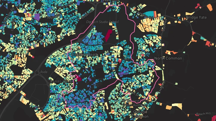 House price heatmap showing property values across Warmley