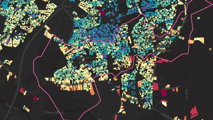 House price heatmap showing property values across Longwell Green