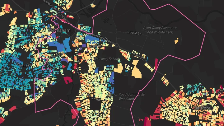 House price heatmap showing property values across Keynsham