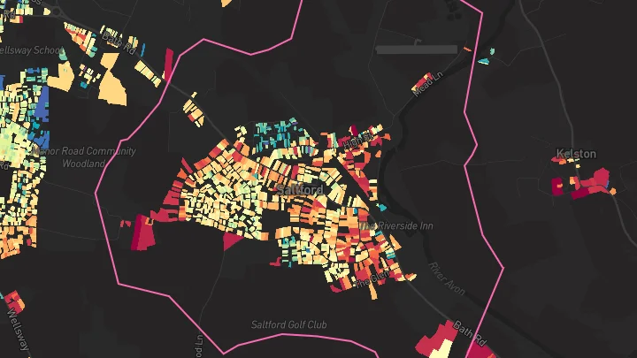 House price heatmap showing property values across Saltford