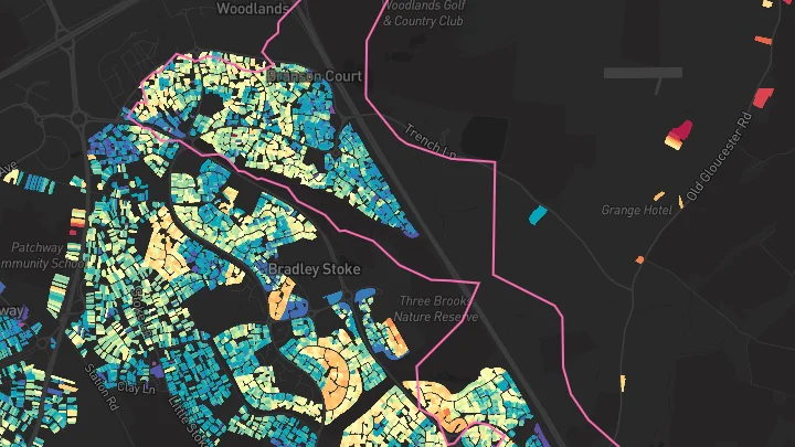 House price heatmap showing property values across Bradley Stoke