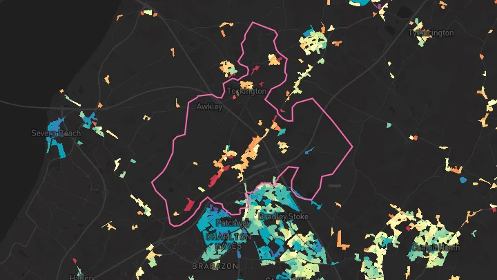House price heatmap showing property values across Almondsbury