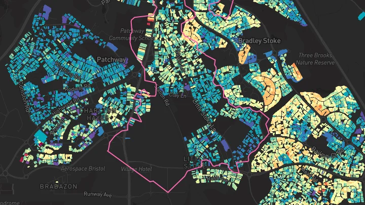 House price heatmap showing property values across Little Stoke