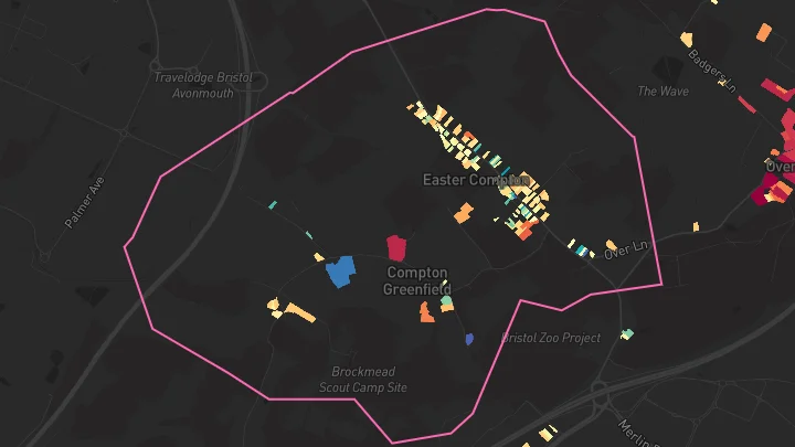 House price heatmap showing property values across Easter Compton