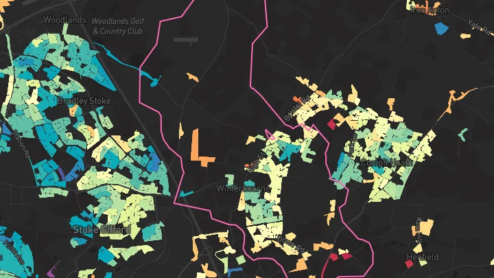 House price heatmap showing property values across Winterbourne