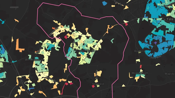House price heatmap showing property values across Frampton Cotterell