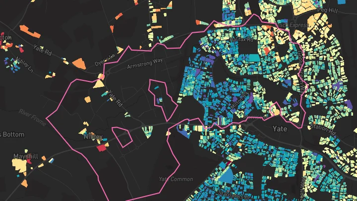 House price heatmap showing property values across Yate