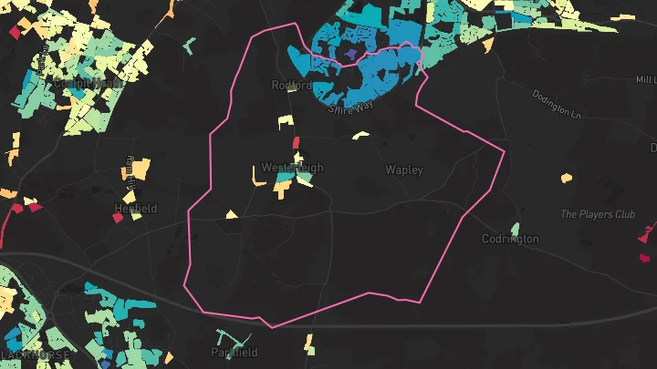 House price heatmap showing property values across Yate