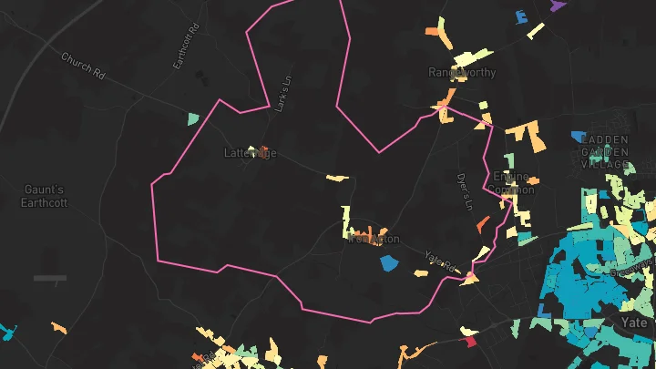 House price heatmap showing property values across Iron Acton