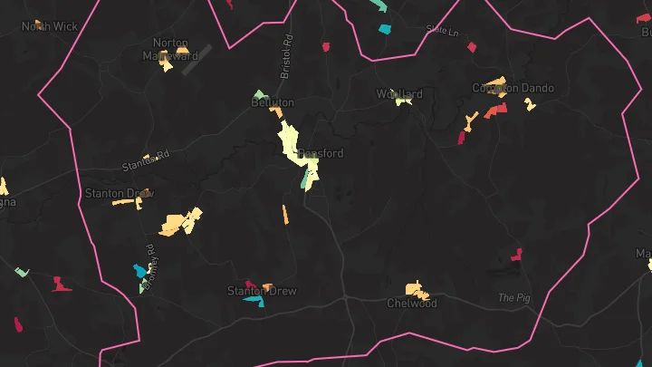 House price heatmap showing property values across Pensford