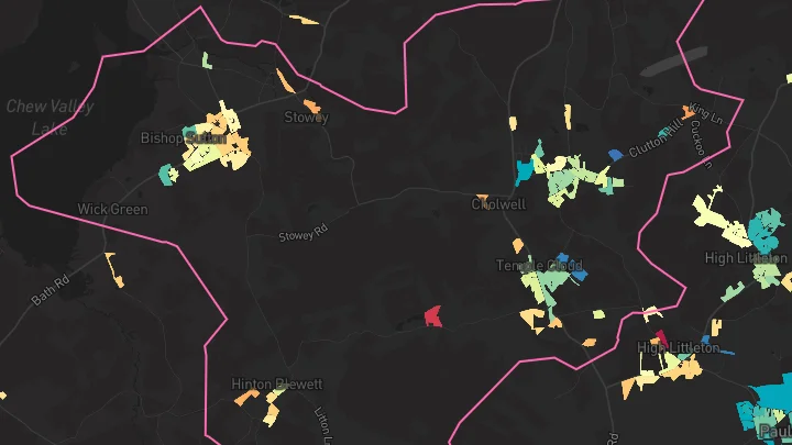 House price heatmap showing property values across Clutton