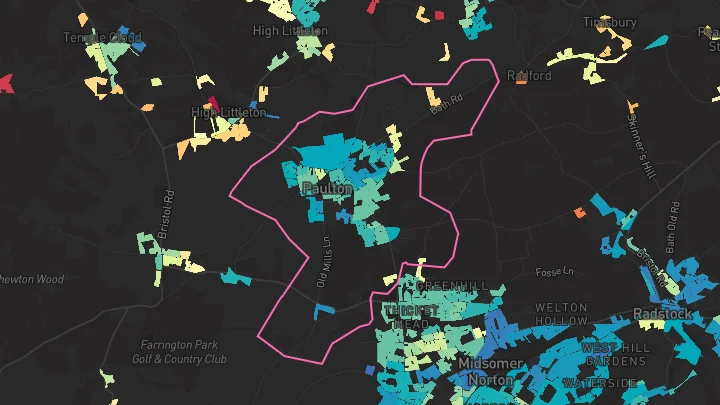 House price heatmap showing property values across Paulton