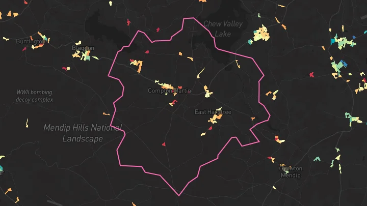 House price heatmap showing property values across East Harptree