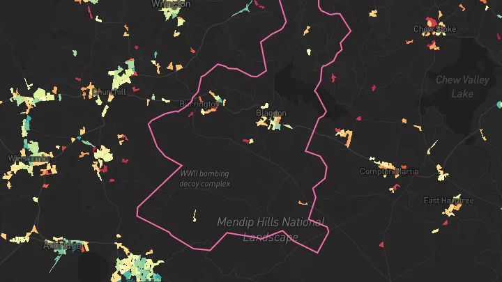 House price heatmap showing property values across Blagdon